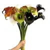 Flores Artificiais PU Lírio-do-calla Flor Falsa Decoração de Casa Toque Realista Lírio-do-calla com Borda Enrolada Haste Longa Alocasia Arranjo Floral de Casamento