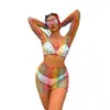 Conjunto de Falda Corta Bodycon de Malla Grande Color Dopamina para Fiesta de Festival de Música Electrónica Rave Transfronterizo, Traje de Baño Sexy para Playa con Protección Solar