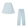Conjunto de Pijama de Algodón para Mujer para Primavera y Verano, Manga Larga Pantalón Largo, Ropa de Casa Casual, Cuello Redondo, Agradable para la Piel, Bloque de Color, Bolsillo, Ropa para el Hogar
