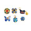 Accesorios de cuentas de mariposa con aceite azul quemado en oro francés antiguo, accesorios de bricolaje, accesorios de oro arena, accesorios para pulseras y collares.