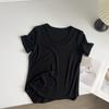 Gola Big U mostra clavícula! Camiseta Feminina de Verão Solta Modeladora com Drapeado, Gola Redonda Elástica e Manga Curta