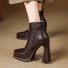 Estilo Novo Outono e Inverno Botas Curtas de Salto Alto Bico Fino 2026 com Plataforma Impermeável, Salto Grosso, Botas Curtas Estilo Francês Martin, Botas Femininas Moda Retrô
