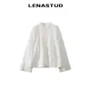 Camisa Blanca de Algodón Puro Estilo Sorpresa de Otoño para Estudiante Popular Mangas Acampanadas tipo Acordeón Hombro Normal Cuello Alto D6538
