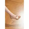 Sandálias de Salto Alto com Nó Torcido e Strass de Alta Qualidade para Mulheres, Plataforma Impermeável de Salto Grosso Slip-Ons, Mules Sexys de Bico Aberto para Uso Externo