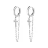 Pendientes con forma de cruz de circonita y hebilla de oreja, estilo hip hop coreano, elegantes, apilados, con doble borla, de tamaño grande