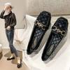 Zapatos Planos de Cuero Suave Suela Suave Cuero Genuino Otoño Nuevo Charol Zapatos Tipo Frijol Boca Baja Casual Versátiles Mocasines para Mujer