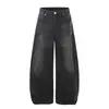 Pantalones Scimitar de Mezclilla Desgastada con Estampado Completo de Pedrería con Vibras de Diseño Único, Estilo de Calle de Moda, Pantalones Largos Sueltos de Pierna Ancha Lavados