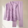 Conjunto de pijama de algodón puro de grosor medio para mujer, con cuello alto y manga larga, para otoño e invierno, ropa de casa para padres, marca Chunzhi.