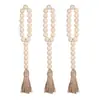 Cadenas de Cuentas de Madera de Tronco Personalizadas de 12 Pulgadas, Cadena de Cuentas de Madera con Borla de Cuerda de Cáñamo, Cadena Decorativa