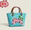 Bolso de Mano Retro Tejido a Rayas de Dachshund para Mujer, Estilo Nuevo de Verano, Bolso Tote de Ratán tipo Cesta de Frutas para el Viaje Diario