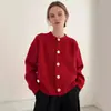 Comércio Exterior Europeu e Americano Transfronteiriço Cor Sólida Suéter de Tricô Feminino Alto Padrão Estilo Preguiçoso Solto Gola Redonda Jaqueta Cardigã Top