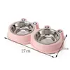 Artículos de primera necesidad transfronterizos, cuenco de acero inoxidable para perros con base antideslizante, cuenco doble dos en uno para gatos y perros, utensilios de plástico para comida de mascotas