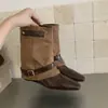 Botas de pierna de pantalón de hebilla de cuero retro post-apocalípticas para mujer 2026 nuevas botas de caballero de media pantorrilla de otoño punta fina botas cortas de temperamento