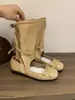 Sandálias de Design de Nicho Coreano para Mulheres 2025 Novo Verão Laço Botas de Pilha Plissadas Estilo Ballet Botas de Cano Médio
