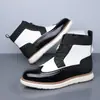 Zapatos de hombre de caña alta con bloques de color y picado, de venta caliente transfronteriza, estilo británico, zapatos de cuero de caña alta casual de negocios - 25716