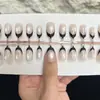 Uñas francesas postizas negras con purpurina fina, estilo ballet corto negro simple, uñas postizas al por mayor