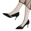 Nuevos Zapatos de Tacón Alto Negros Apuntados con Adorno de Pedrería para Mujer, Estilo Francés Sexy y Hermosos Zapatos de Tacón Bajo, Colección Primavera y Otoño 2025