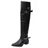 Botas hasta la rodilla para mujer 2026 Estilo nuevo Estilo chica picante Caña ancha Punta fina Tacón grueso Botas largas Hebilla de cinturón de moda Botas de motociclista