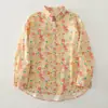 Camisa Feminina Manga Longa Estampada Floral, Blusa Floral Solta Emagrecedora para Primavera e Outono