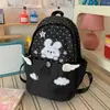 Mochila Pequeña Blanca Leche con Lunares de Durazno y Conejito para Niñas Lindas, Ligera para Vacaciones y Viajes de Estudio