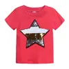 Camiseta de Estilo Coreano para Niños, Top de Verano de Algodón con Dibujos Animados, Lentejuelas Reversibles que Cambian de Color, Manga Corta, Cuello Redondo para Niños y Niñas