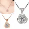 Pingente de Coração Giratório Estilo Coreano Banhado a Ouro Branco 18K Diamante Mosan de 3 Quilates Pingente Conjunto de Luxo com Pingente de Trevo de Três Folhas