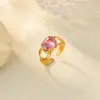 Anel Cruzado Novo em Aço Inoxidável Banhado a Ouro 18K com Zircônia Colorida para Mulheres, Versátil, Simples e Elegante, Anel Usado
