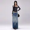 26 Jeans Denim Lavado Desgastado Cintura Baixa Estilo Retrô Americano Feminino Solto Emagrecedor Perna Larga Perna Reta Comprimento Total Calças Dropshipping