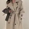 Enviado: Abrigo de lana con cordones de doble botonadura, estilo chic coreano, para mujer, holgado y casual, abrigo de lana grueso de longitud media