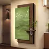 Pintura Decorativa de Entrada Estilo Medieval, Pintura de Luz LED de Alto Padrão, Pintura em Arenito, Plantas Verdes Hidropônicas, Arte de Parede para Corredor de Entrada