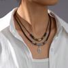 Collar de Aleación Estilo Retro de Moda con Colgante de Hoja Hueca, Plata Tibetana, Color Aleatorio, con Cuentas, Línea de Cera al Agua, Doble Capa