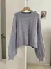 KEKEZOON Cor Sólida Gola Redonda Tricô Trançado Solto Manga Longa Cropped Tricô Feminino Outono Inverno Moda Suéter 9294