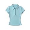Nova Camiseta Base de Verão Top de Cintura Alta Estilo Europeu e Americano Spice Girl Ombro Manga Curta Gola Polo Curta para Mulheres