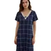 Pijama Xadrez Estampado de Comércio Exterior, Camisola Tricot Doce, Camisola Longa de Renda Sexy de Verão para Mulheres, Roupa de Casa