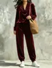 Conjunto de Moda Feminina Casual Europeia e Americana Outono/Inverno 2026: Blusa com Gola Drapeada de Manga Longa e Calça Jogger para Amazon Transfronteiriça