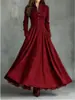 Sitio de Moda Independiente Transfronterizo Europeo y Americano 2025 Estilo Retro Francés Gamuza Sintética Ribete de Encaje Patchwork Camisa Vestido Largo