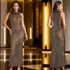 C7077 Transfronterizo AliExpress Amazon Estación Independiente Moda Europea y Americana Vestido de Mujer sin Mangas con Escote en V y Pedrería Largo