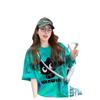 Explosiones de Verano Moda Nacional Diseño de Salpicaduras de Tinta Camiseta Suelta de Algodón Puro para Mujer Estilo Coreano Ins Dibujos Animados Graffiti Top de Longitud Media Moda