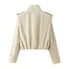 Comércio exterior feminino outono novo moda estilo europeu e americano versátil plissado gola alta manga longa curto trench coat jaqueta