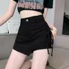 Falda Mini Caqui Mujer 2026 Nuevo Verano Anti-Exposición Negra Irregular Cordón Adelgazante Pantalones Falda de Mezclilla