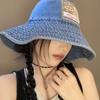 Sombrero de pescador vaquero de ala grande con diseño de oso para mujer, fino, para vacaciones, con protección solar, para mostrar la cara, pequeño.