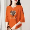 Moda Feminina para E-commerce Transfronteiriço Novo Estilo Camiseta de Manga 3/4 Mais Vendida Roupas de Verão Redutoras de Idade para Mães Blusa Solta Emagrecedora