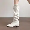 Botas altas de moda para mujer 2026, nuevas para otoño, con altura aumentada, diseño plisado y puntera cuadrada retro, botas altas de equitación