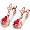 Promoção quente Brincos de tarraxa Turmalina Vermelha Trevo 2 Quilates Banhado a Ouro 18K Brincos de Laço Diamante Vermelho Brincos de Pedra Colorida