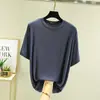 Nueva camiseta de verano de color liso, talla grande, de modal, cuello redondo, manga corta para mujer, camiseta básica fina de corte holgado
