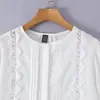 Estilo Europeo y Americano Verano Ropa de Mujer Blanca Algodón Encaje Patchwork Camisa de Manga Corta, Color de la Foto, Fábrica de Origen