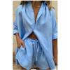 2024 nuevo comercio exterior transfronterizo ropa de mujer color sólido abotonadura sencilla camisa de manga corta shorts suelto moda casual traje