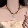 Novo Colar Cerâmico Estilo Chinês Nacional Zen Inspirado Retrô para Mulheres, Moderno e Versátil, Design de Nicho, Corrente de Clavícula Tecida à Mão
