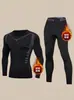 Conjunto de Ropa Interior Térmica De Rong, Casual y Versátil, Capa Base de Invierno para Correr con Forro Polar y Engrosada para Hombre, A Prueba de Frío, Ajustado para Deportes