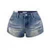 Shorts jeans azuis rasgados estilo retrô americano para mulheres, novos de verão justos slim-fit elásticos hot pants